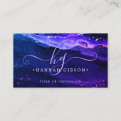 Mytical Paars Pink Blue Agate Script Monogram Visitekaartje (Voorkant)
