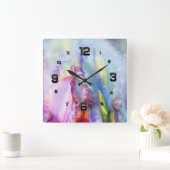 Mytical roze blauw Abstract Vierkante Klok (Huis)