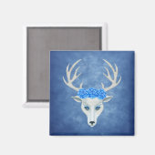 Mytical White Deer Head Big Antlers Blue Rozen Magneet (Voorkant / Achterkant)