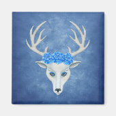Mytical White Deer Head Big Antlers Blue Rozen Magneet (Voorkant)