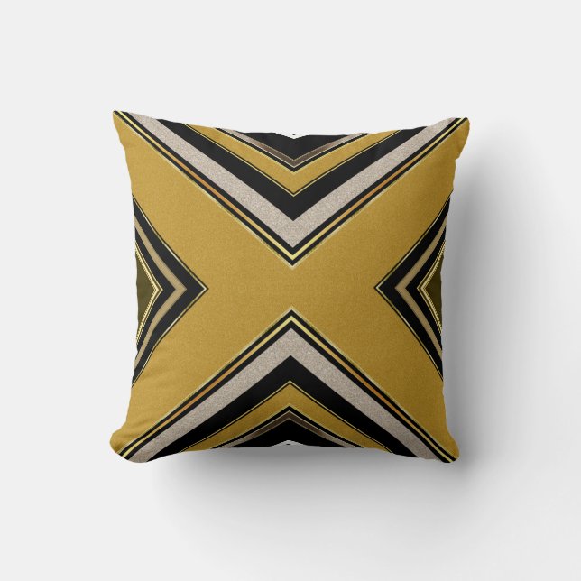n2 Geometry Art Deco Black Gold Cushion Pillow Kussen (Voorkant)
