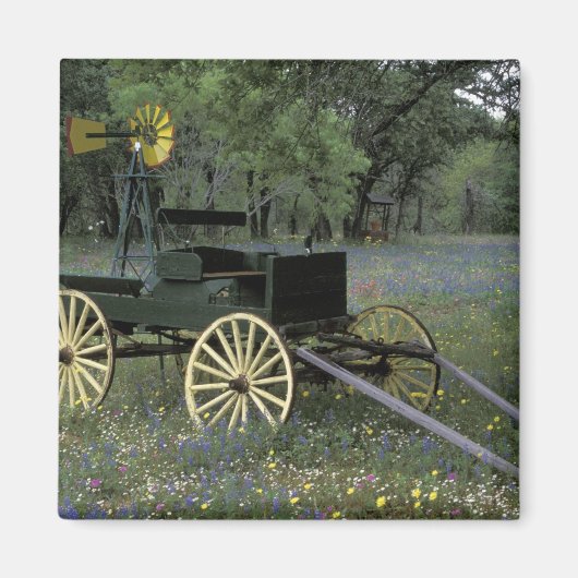 N.A., VS, Texas, Devine, Oude wagen en Magneet (Voorkant)