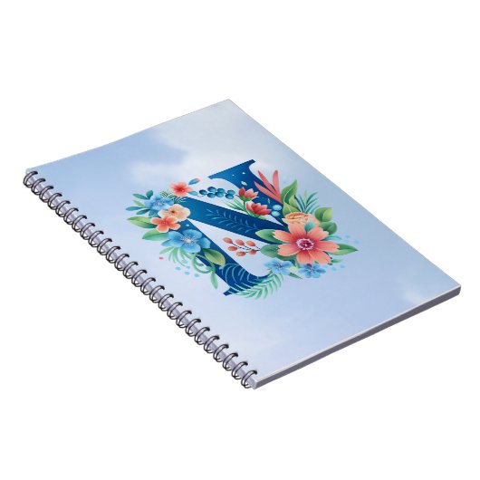 N blue monogram with flowers notitieboek (Rechterzijde)
