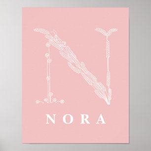 N Botanische Floral Monogram Aangepast Poster voor