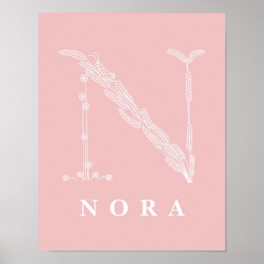 N Botanische Floral Monogram Aangepast Poster voor (Voorkant)