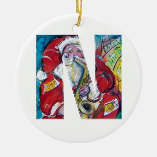 N BRIEF/SANTA EN SAX, CHRISTMAS PARTY MONOGRAM KERAMISCH ORNAMENT (Voorkant)