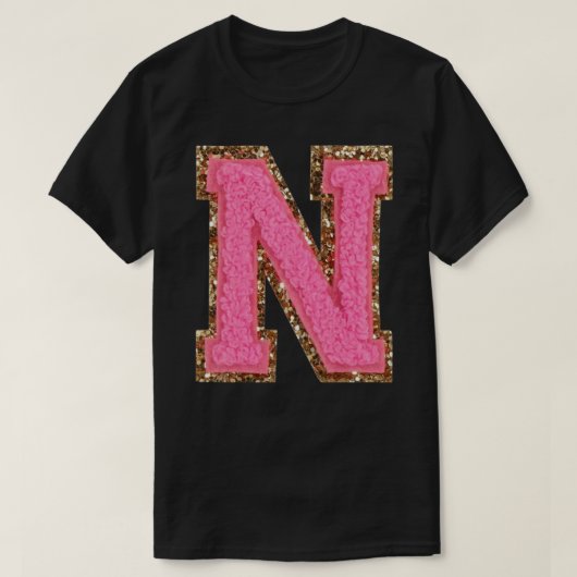 N - Bubblegum Glitter Varsity Letter Patches Stick T-shirt (Design voorkant)