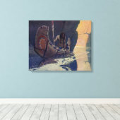 N. C. Wyeth illustratie van Indiaanse kano peddele Canvas Afdruk (Insitu (Houten vloer))
