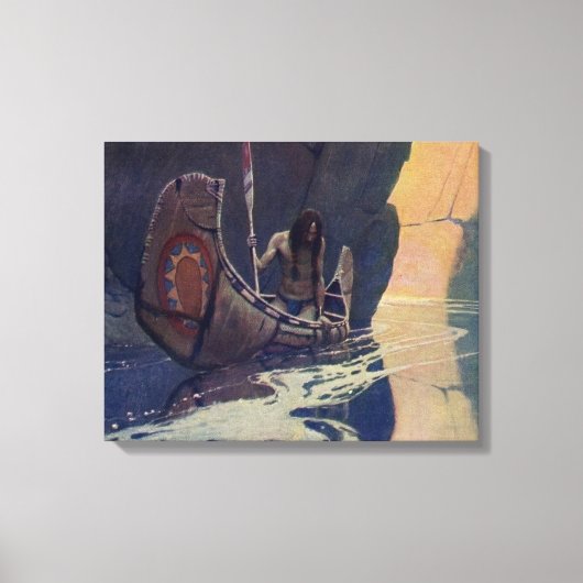 N. C. Wyeth illustratie van Indiaanse kano peddele Canvas Afdruk (Voorkant)