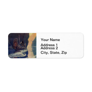 N. C. Wyeth illustratie van Indiaanse kano peddele Etiket