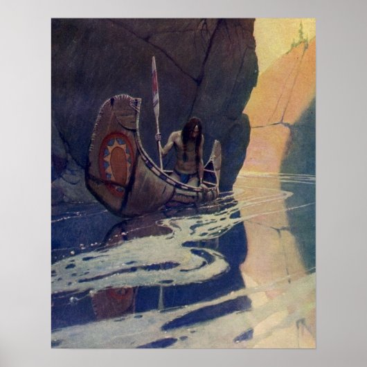 N. C. Wyeth illustratie van Indiaanse kano peddele Poster (Voorkant)