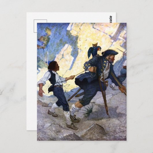 N. C. Wyeth Long John Silver en zijn Parrot Poster Briefkaart (Voorkant / Achterkant)