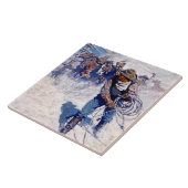 N C Wyeth Schilderij "Wilde paarden vangen" Tegeltje (Zijkant)