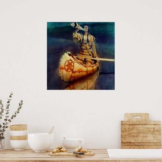 N C Wyeth Western schilderen "The Moose Call" Poster (Keuken)