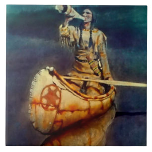 N C Wyeth Western schilderen "The Moose Call" Tegeltje