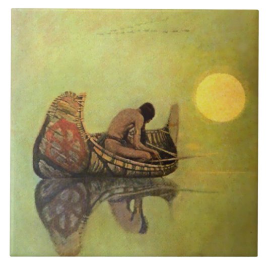 N C Wyeth Western schilderen "The Silent Fisherman Tegeltje (Voorkant)