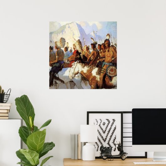 N C Wyeth Western schilderen "The War Party" Poster (Thuiskantoor)