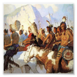 N C Wyeth Westers Schilderij “De Oorlogspartij” Foto Afdruk