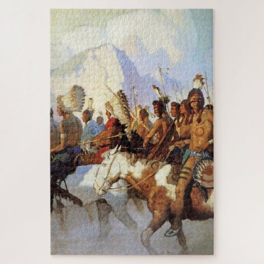 N C Wyeth westers schilderij 'De Oorlogspartij' Legpuzzel (Verticaal)