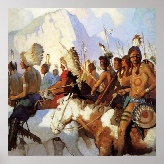 N C Wyeth westers schilderij 'De Oorlogspartij' Poster (Voorkant)