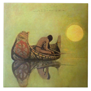 N C Wyeth westers schilderij 'De Stille Visser' Tegeltje
