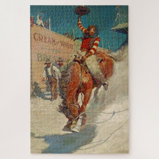 N C Wyeth westerse schilderij "De Rodeo" Legpuzzel (Verticaal)