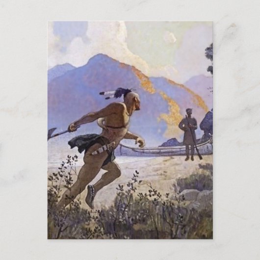 N C Wyeth westerse schilderij 'De Tomahawk' Briefkaart (Voorkant)