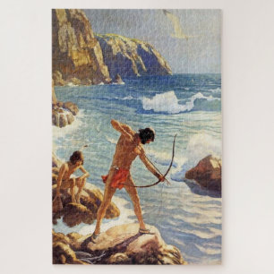 N C Wyeth westerse schilderij “First Maine Fisherm Legpuzzel