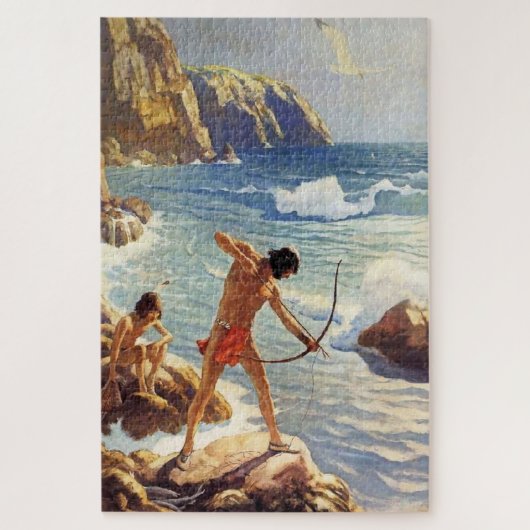 N C Wyeth westerse schilderij “First Maine Fisherm Legpuzzel (Verticaal)