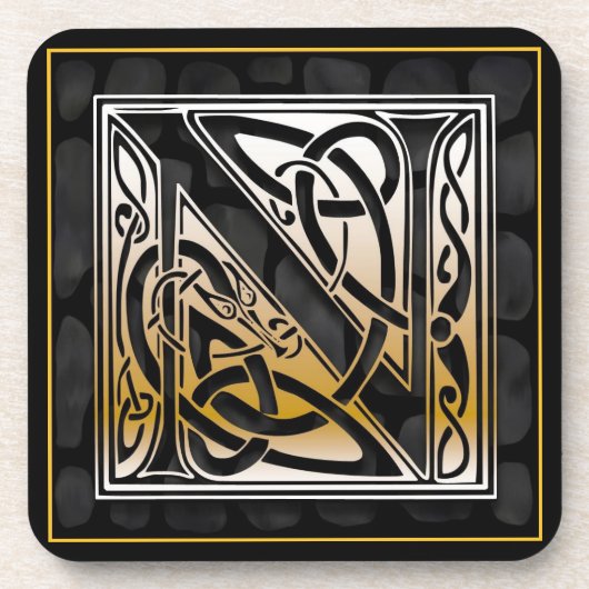 "N" Celtic Black Stone Monogram Onderzetters (Voorkant)