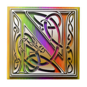 N Celtic Rainbow Custom Monogram Tile Tegeltje