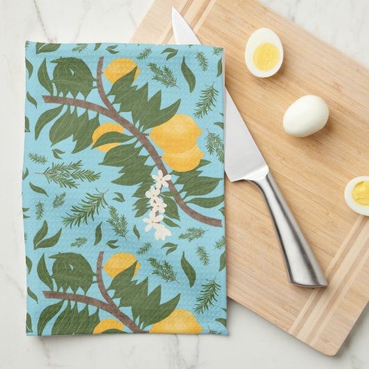 n-Drenched Lemons Sky Blue | Theedoek (Quarter Fold)