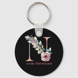 N Floral Monogram Name Letters Roze Agate Sleutelh Sleutelhanger