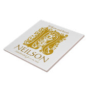 N Gold Monogram op White - Names Wedding Date Tile Tegeltje (Zijkant)