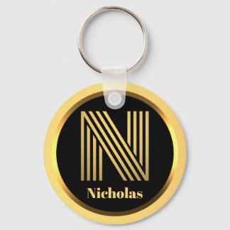 N Gold Monogrammed Letter Personalized Sleutelhang Sleutelhanger