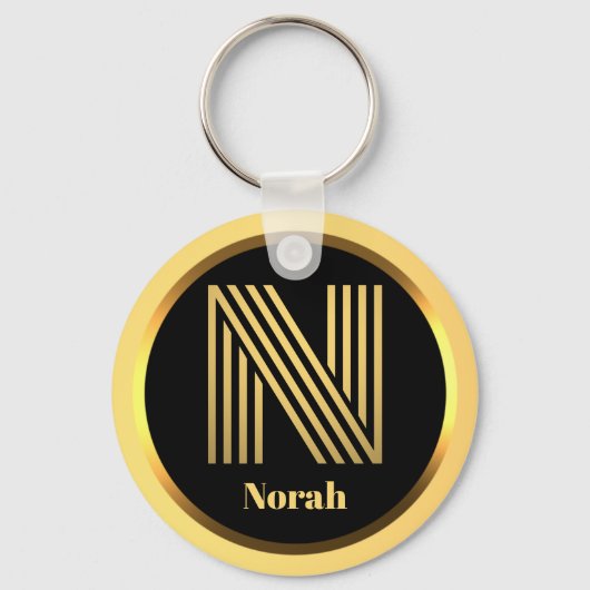 N Gold Monogrammed Letter persoonlijk Sleutelhanger (Voorkant)