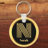 N Gold Monogrammed Letter persoonlijk Sleutelhanger (Voorkant)