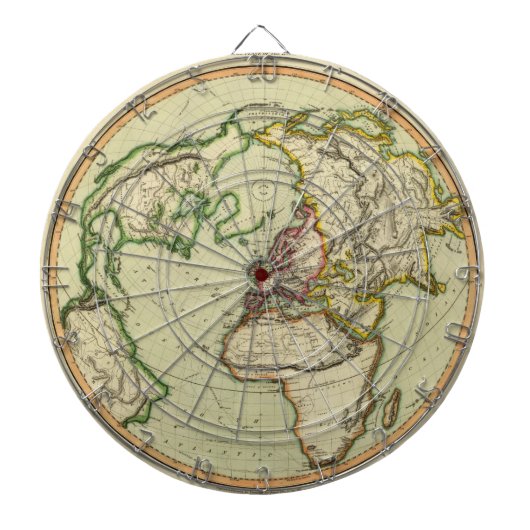 N. Hemisphere, vliegtuig van Londen. Dartbord (Voorkant)