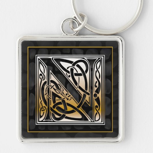 N Initiaal "Celtic Black Stone" Sleutelhanger (Voorkant)