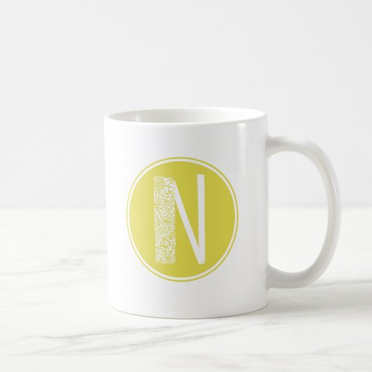 N Initiaal Floral Monogram Koffiemok (Rechts)