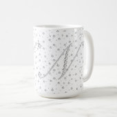 N Initiaal Monogram White Diamonds Print Koffiemok (Voorkant rechts)