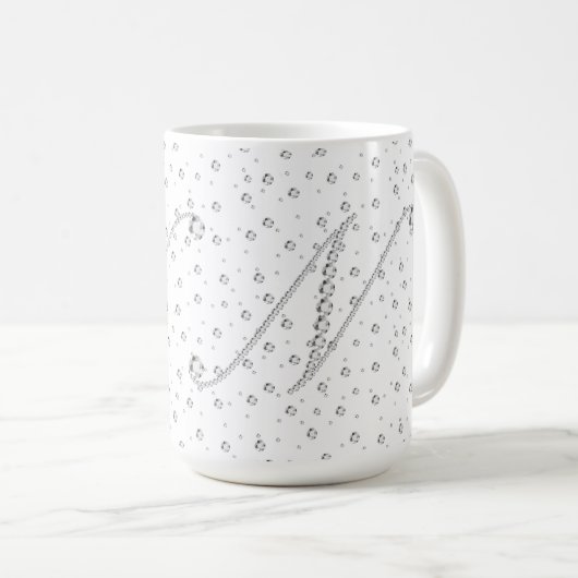 N Initiaal Monogram White Diamonds Print Koffiemok (Voorkant rechts)