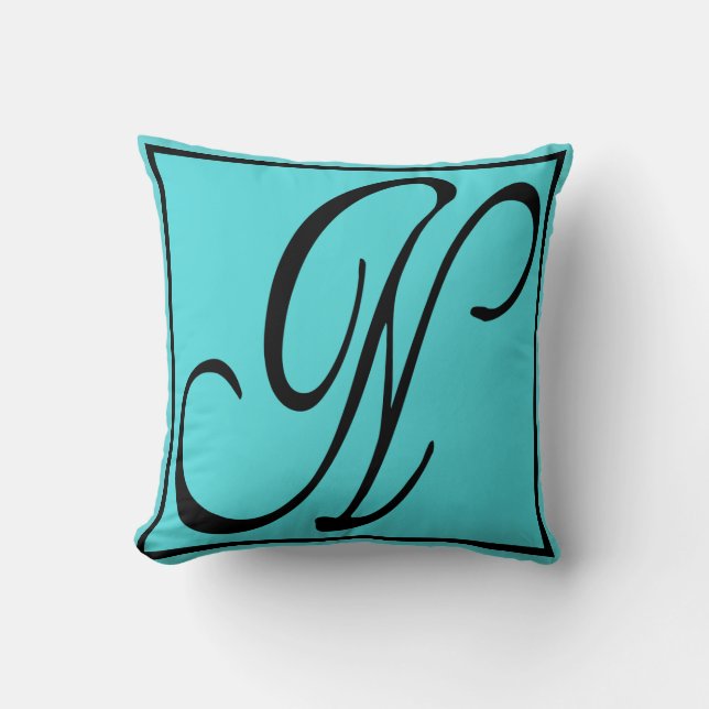 N INITIAAL PILLOW - Letter N op Aqua Achtergrond Kussen (Voorkant)