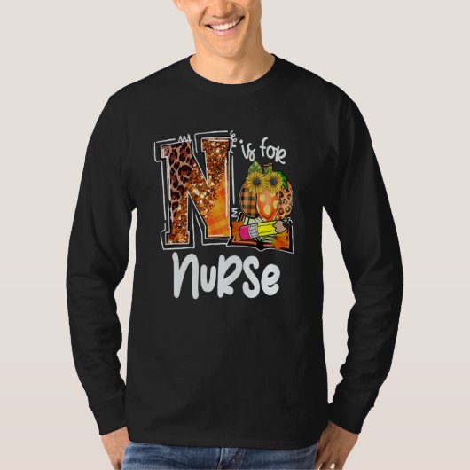 N Is For Nurse Leopard Pumpkin Fall Thanksgiving T-shirt (Voorkant)