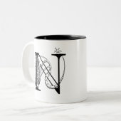 N is voor neuromusculaire verbinding (mok) tweekleurige koffiemok (Voorkant links)