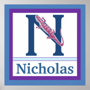 N is voor Newt and Boy Name Wall Art voor kinderen Poster