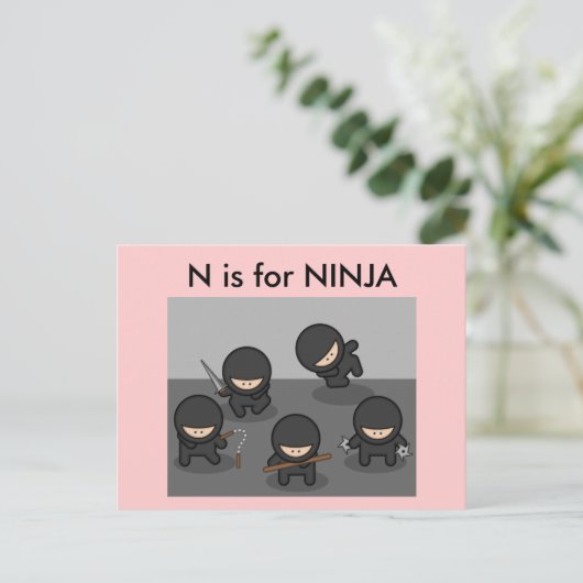 "N" is voor Ninja Alphabet Flashcard Briefkaart (Staand voorkant)
