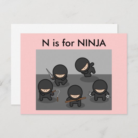 "N" is voor Ninja Alphabet Flashcard Briefkaart (Voorkant / Achterkant)