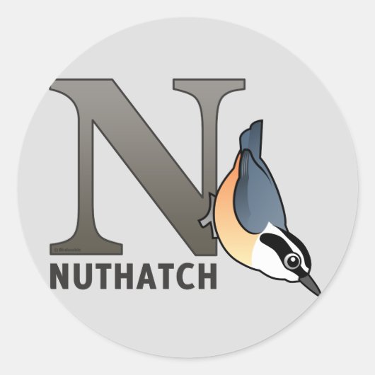 N is voor Nuthatch Ronde Sticker (Voorkant)