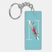 N Letter Initiaal Monogram Bloemen Aangepaste kleu Sleutelhanger (Voorkant Links)